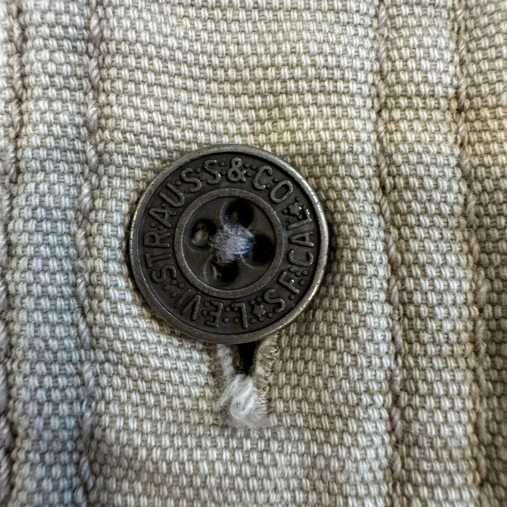 Y2K Levi Strauss Canvas Chore Jacket Shacket Fleece Lined Tan Plaid Size Medium